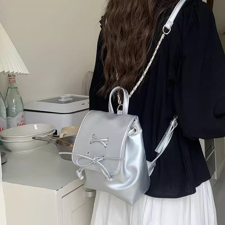 日韓流行|芭蕾風蝴蝶結雙肩包包女式2024新潮韓國背包可愛手提單肩包書包「9371#」24.05-2