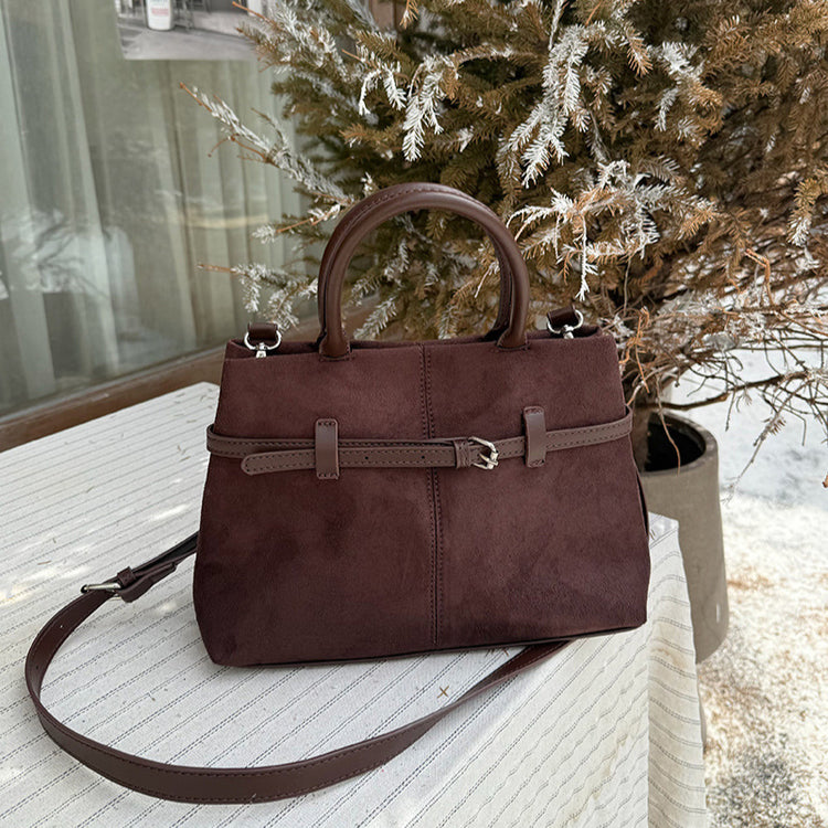 日韓流行|復古磨砂麂皮絨面手提托特包女2024新款秋冬大容量通勤單肩斜挎包「9507#」24.12-2