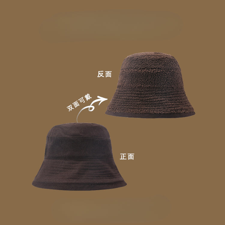 流行帽子|雙面可戴漁夫帽女冬天韓系百搭護耳帽加絨時尚顯臉小學生騎行盆帽「C4895」25.01-1