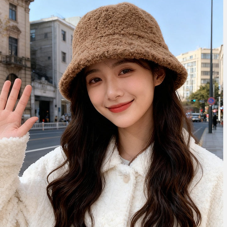 流行帽子|秋冬新款帽子女純色簡約漁夫帽戶外百搭顯臉小羊毛盆帽保暖水桶帽「C5894」25.12-2