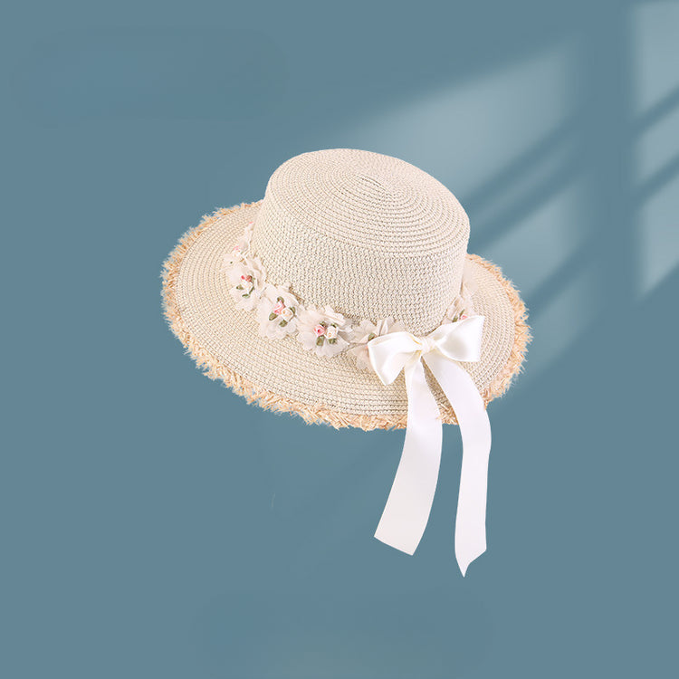 流行帽子|韓系蕾絲蝴蝶結帽子女海邊大檐草帽戶外甜美出遊遮陽帽百搭沙灘帽「C5269」25.05-2