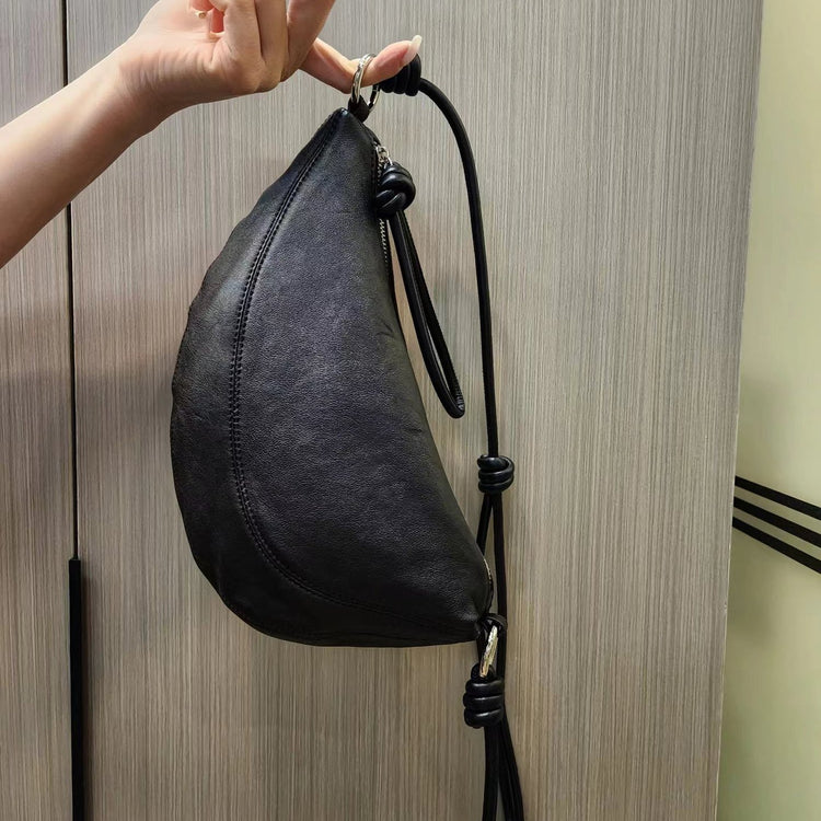 質感真皮|軟皮羊皮月牙包女包2024新款歐洲站真皮休閒斜背餃子包百搭單肩包「3300」24.04-2