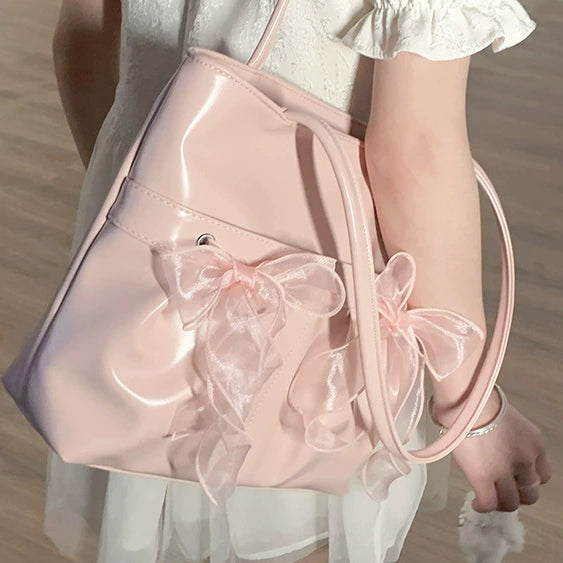 日韓流行|韓國小眾設計蝴蝶結大容量單肩包女士2025新款潮時尚托特包腋下包「9529#」25.02-3