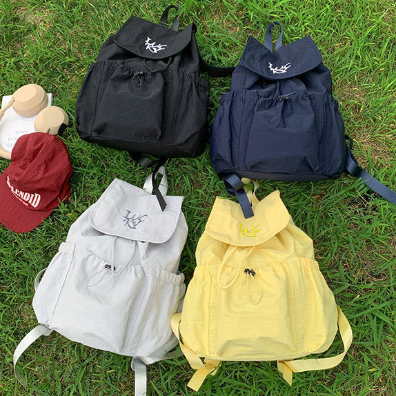 致青春|韓版2025新款抽繩電腦包尼龍帆布包大容量雙肩包學生上課通勤書包「071-126」25.07-4