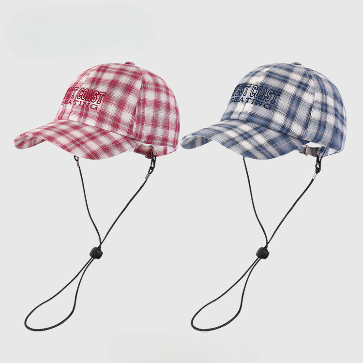 流行帽子|韓系新款甜美刺繡帽子女復古格子鴨舌帽輕薄透氣戶外遮陽棒球帽男「C5207」25.04-4