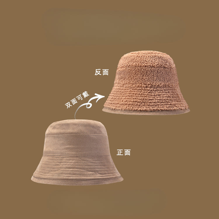 流行帽子|雙面可戴漁夫帽女冬天韓系百搭護耳帽加絨時尚顯臉小學生騎行盆帽「C4895」25.01-1