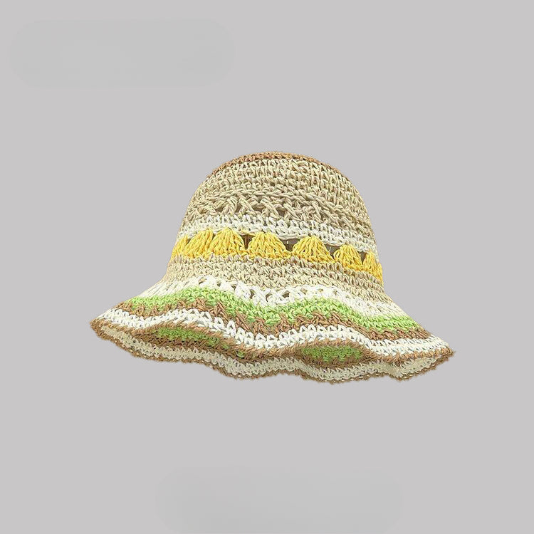 流行帽子|多巴胺彩虹鏤空草帽子女夏季出遊遮陽防曬帽海邊沙灘顯臉小太陽帽「C5102」25.03-3