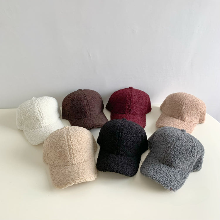 流行帽子|純色仿羊羔毛棒球帽男女秋冬季保暖彎檐鴨舌帽青年戶外休閒潮帽子「Q9466」24.10-2