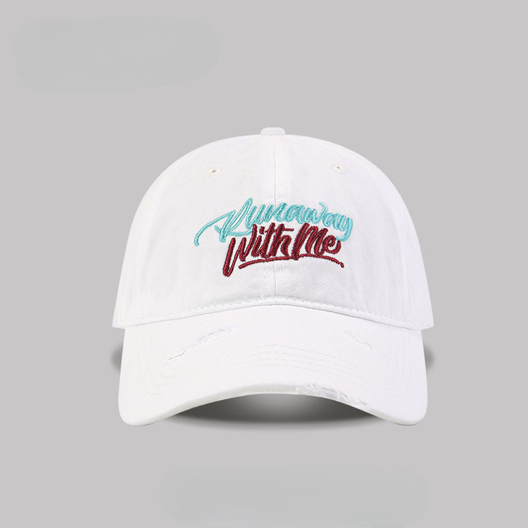 流行帽子|破洞字母刺繡鴨舌帽女遮陽寬檐大頭圍棒球帽顯臉小百搭遮陽帽子男「C5123」25.03-4