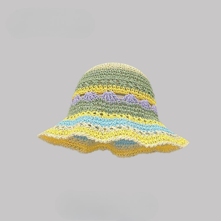 流行帽子|多巴胺彩虹鏤空草帽子女夏季出遊遮陽防曬帽海邊沙灘顯臉小太陽帽「C5102」25.03-3