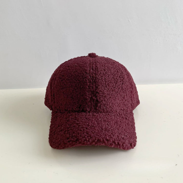 流行帽子|純色仿羊羔毛棒球帽男女秋冬季保暖彎檐鴨舌帽青年戶外休閒潮帽子「Q9466」24.10-2