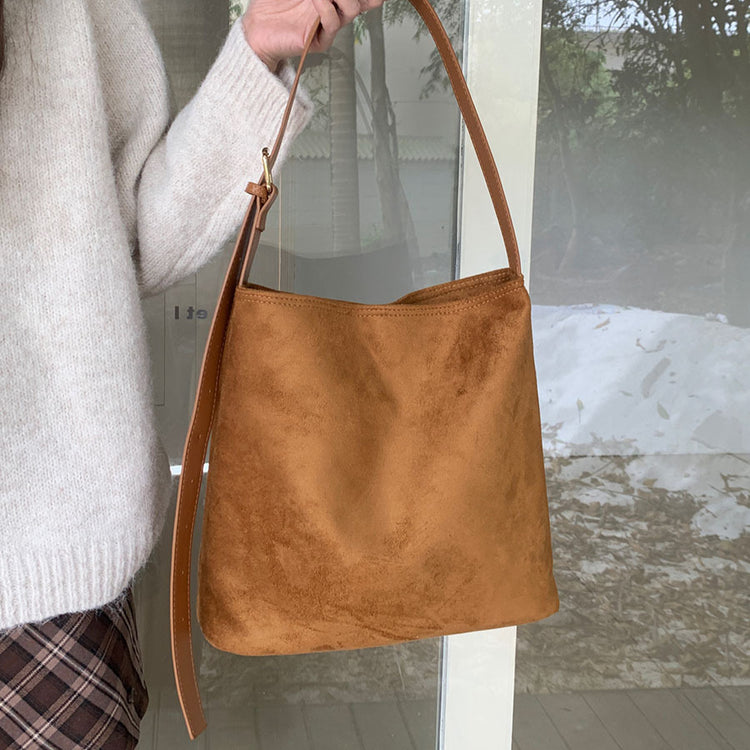 日韓流行|韓版秋冬復古絨面托特包包女士2024新款鬆弛感通勤大包單肩斜挎包「M8930」24.11-2