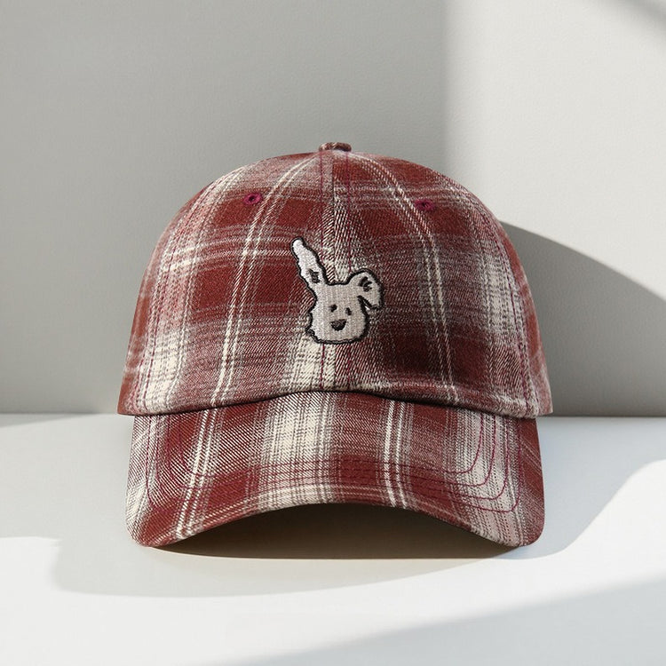 流行帽子|韓系復古格紋小狗帽子女2025新款顯臉小棒球帽百搭遮陽防曬鴨舌帽「C5615」25.09-3