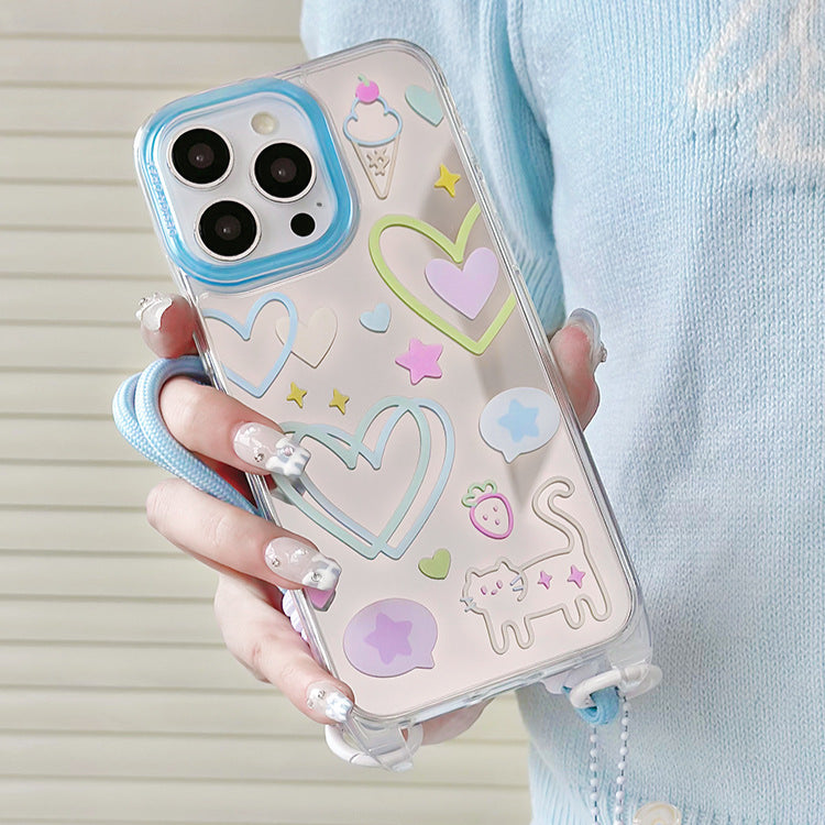 手機殼|蘋果13手機殼iPhone14pro適用15promax卡通11/12掛繩鏡面殼「WM0623」24.07