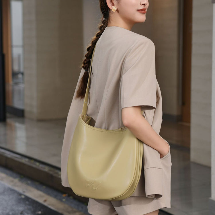 質感真皮|小眾設計真皮HOBO腋下包包女2024新款春夏大容量半月單肩斜背包「6914」24.04-5