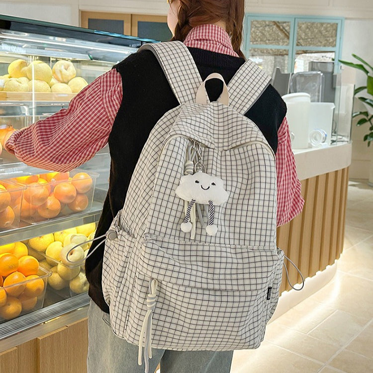 致青春|高顏值森系小清新格子少女心旅行雙肩包韓版ins風學生黨上課背包「1392-132」25.12-1