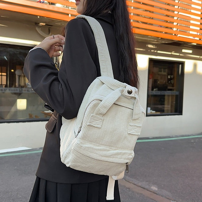 致青春|日系純色燈芯絨書包女韓版高中大學生雙肩包簡約時尚手提背包「017-290」24.01-3