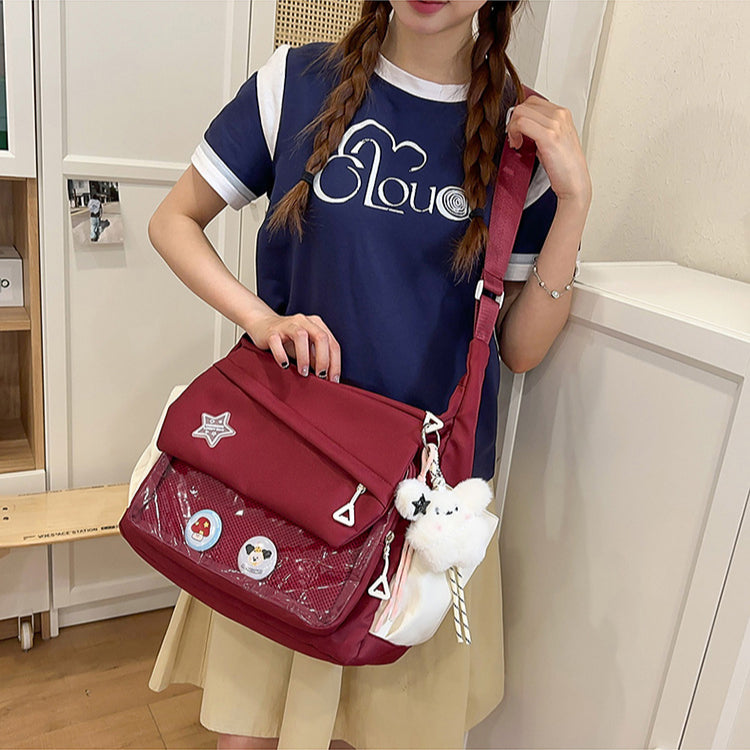 致青春|二次元吧唧痛包日系ins大容量純色百搭郵差包透明休閒通勤單肩包「2752-125」25.05-3