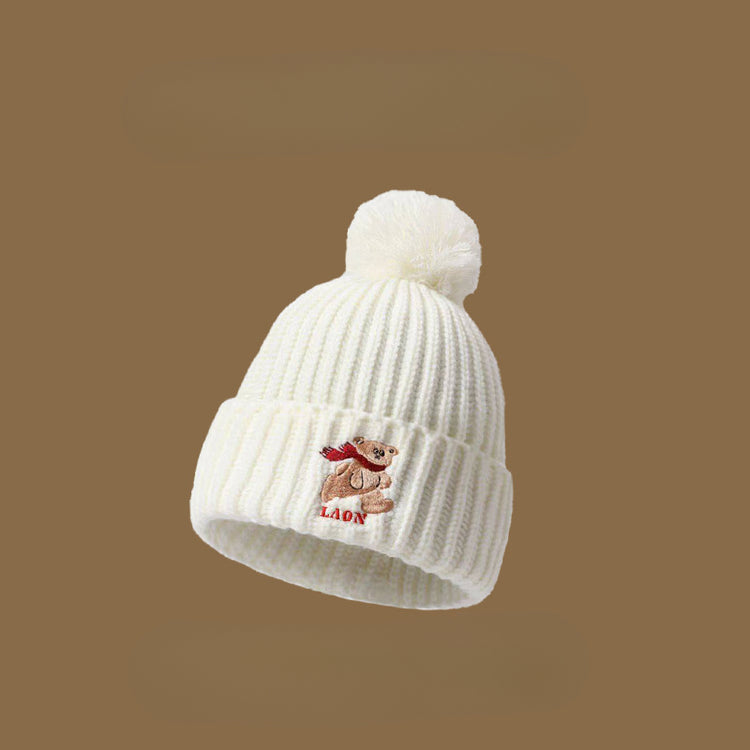 流行帽子|秋冬保暖帽子小眾設計小熊刺繡毛線帽美拉德風時尚情侶護耳針織帽「C4729」24.12-3