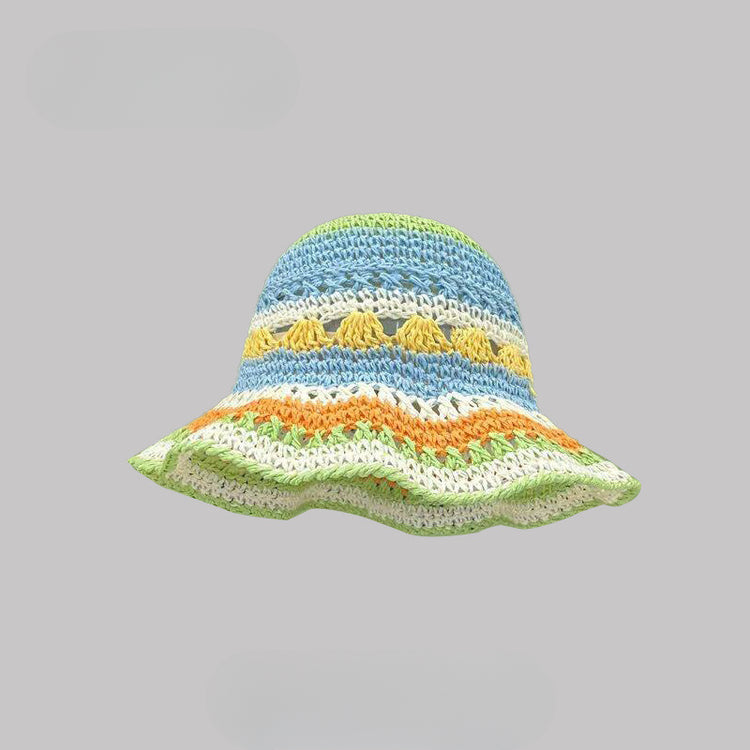 流行帽子|多巴胺彩虹鏤空草帽子女夏季出遊遮陽防曬帽海邊沙灘顯臉小太陽帽「C5102」25.03-3