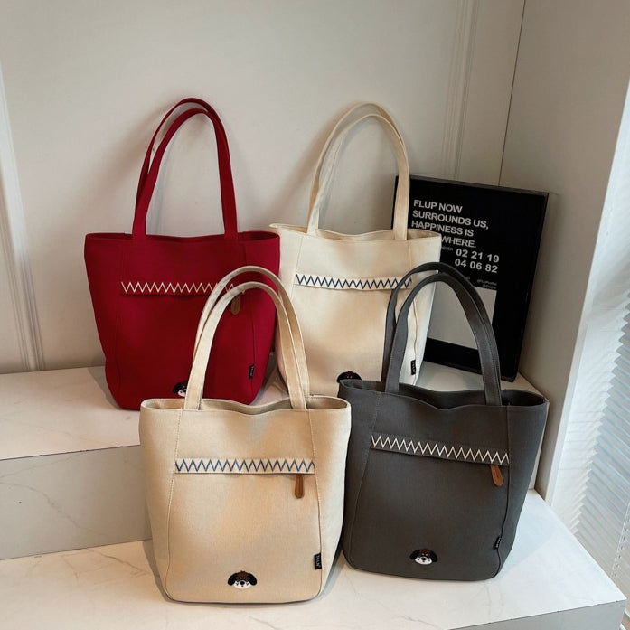 致青春|簡約手提帆布包包女2025秋冬新款百搭刺繡手拎布包學生單肩斜挎包「1805-125」25.09-5