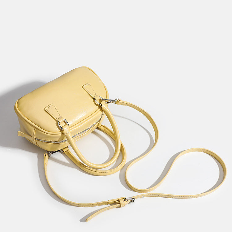 日韓流行|韓國小眾設計手提女包精緻百搭斜挎油蠟皮保齡球包波士頓包「9365#」24.05-1