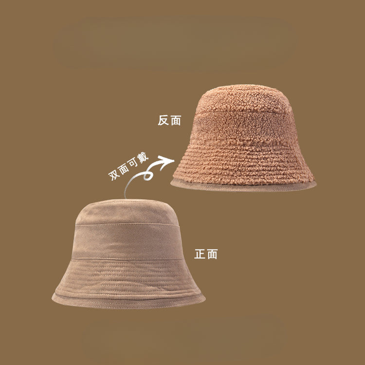 流行帽子|雙面可戴漁夫帽女冬天韓系百搭護耳帽加絨時尚顯臉小學生騎行盆帽「C4895」25.01-1