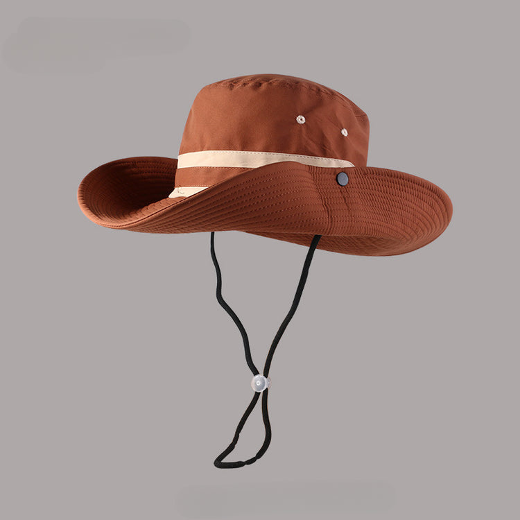 流行帽子|戶外露營大帽檐速乾帽子女防紫外線登山漁夫帽抽繩遮陽釣魚防曬帽「C4407QC」25.07-3