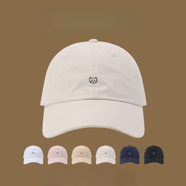流行帽子|帽子女鴨舌帽春夏高級感遮陽帽貓咪刺繡可愛學生鴨舌帽顯臉小男潮「C4917」25.02-1