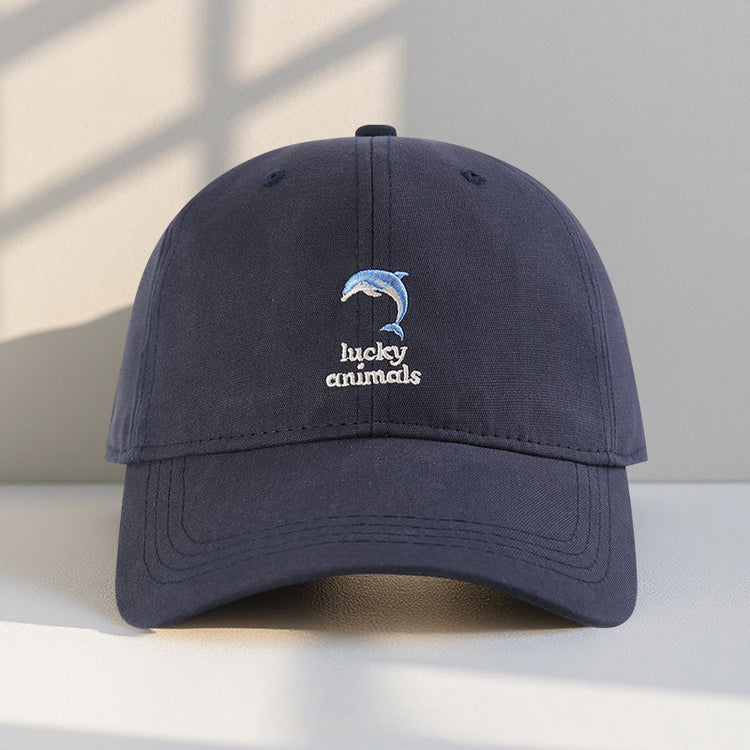 流行帽子|新款可愛海豚刺繡帽子女春夏百搭大頭圍顯臉小棒球帽遮陽鴨舌帽男「C5439」25.07-5