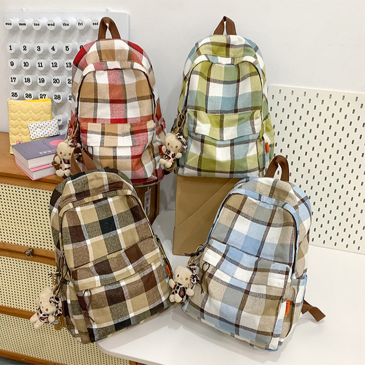 致青春|文藝格紋雙肩包日系ins簡約背包秋冬款校園背包百搭高中學生書包「0767-127」25.01-2