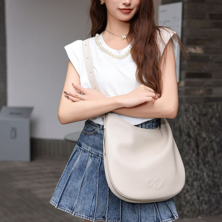 質感真皮|小眾設計真皮HOBO腋下包包女2024新款春夏大容量半月單肩斜背包「6914」24.04-5