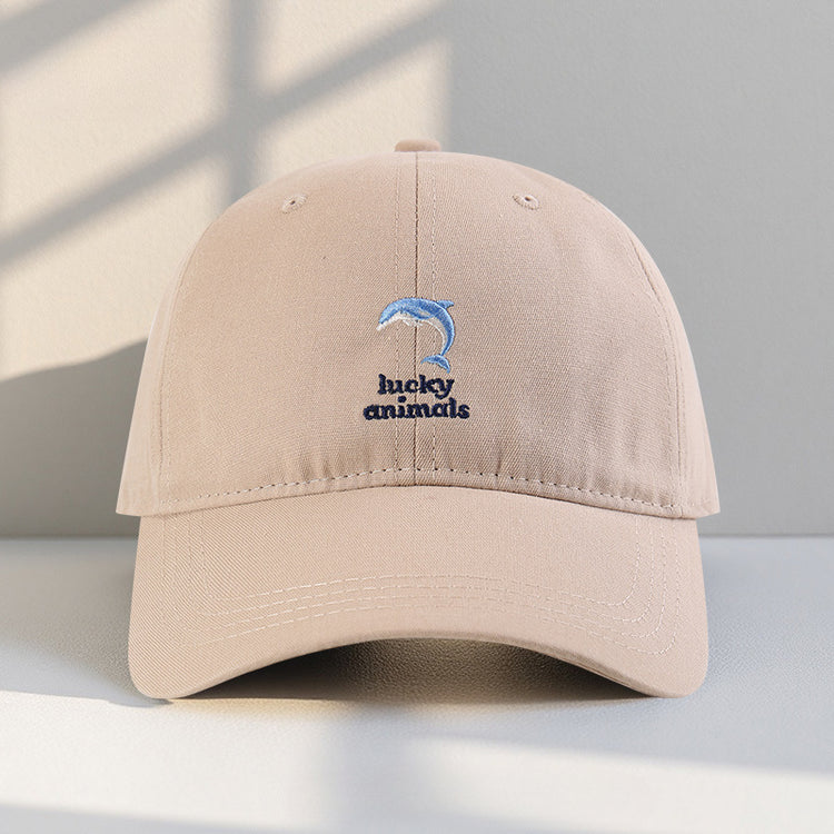 流行帽子|新款可愛海豚刺繡帽子女春夏百搭大頭圍顯臉小棒球帽遮陽鴨舌帽男「C5439」25.07-5