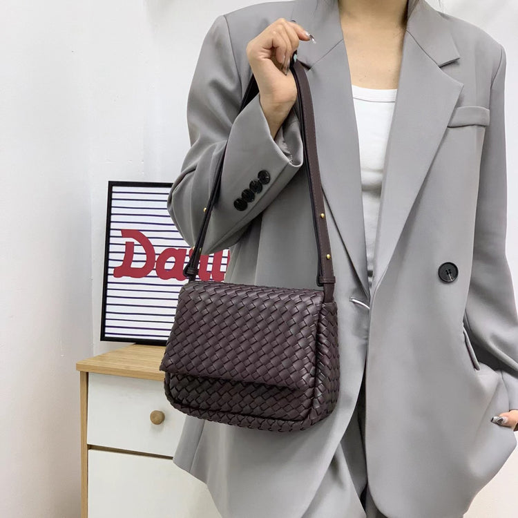 質感真皮|2024新款編織包包新潮百搭高級感時尚百搭斜背包單肩小方包女「6008」24.03-4