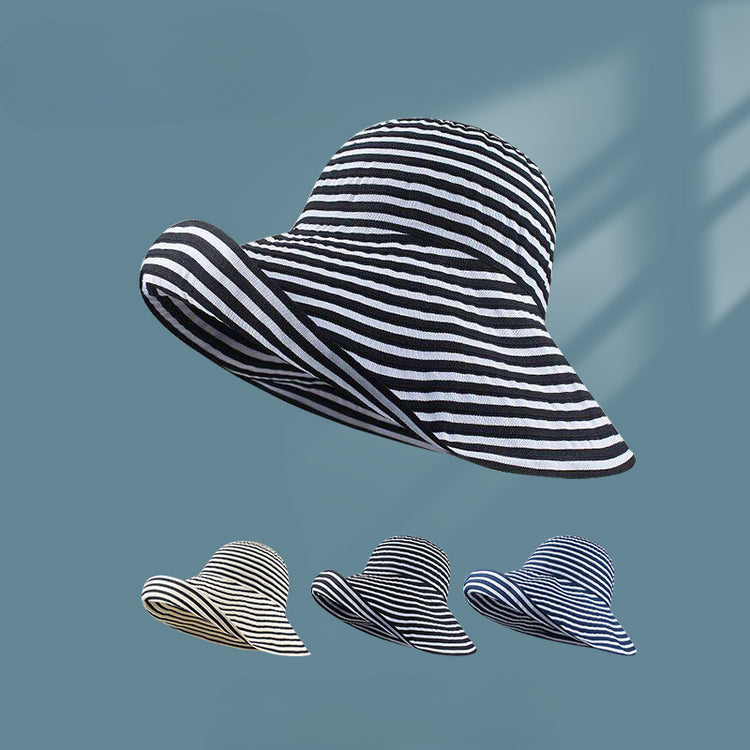 流行帽子|日系可折疊條紋漁夫帽女夏防曬帽子大帽檐戶外遮陽太陽帽防紫外線「C5235」25.04-5
