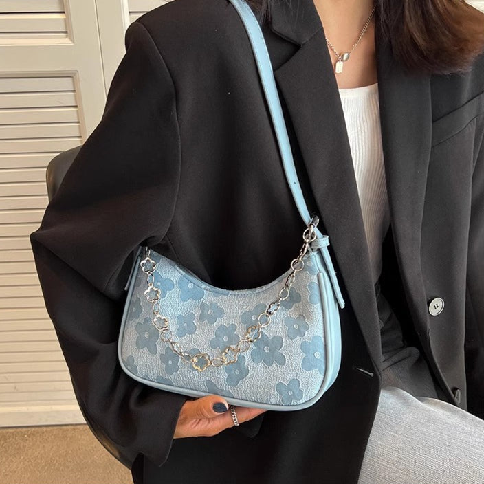 日韓流行 | 高級感小眾設計包包女2025新款韓版單肩腋下包洋氣印花百搭斜挎包「9573#」25.04-3