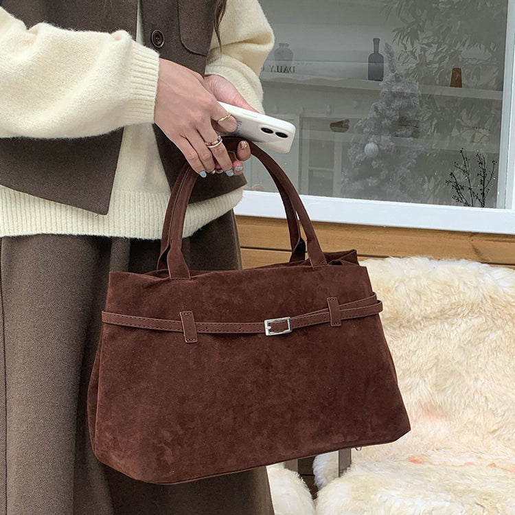 日韓流行|時尚復古絨磨砂大容量手提包包女士2025秋冬新款簡約休閒大包「J8939」25.09-3