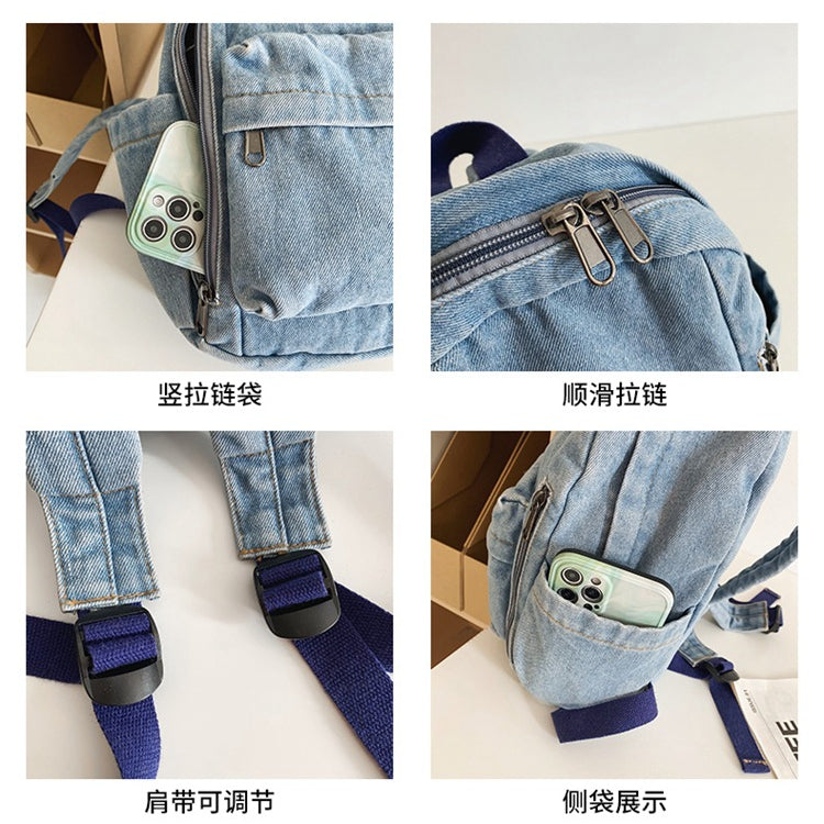 致青春|日系水洗牛仔帆布書包女高中大學生雙肩包時尚簡約旅行背包「090-320」24.04-2