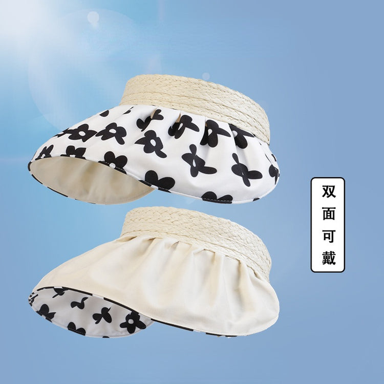 流行帽子 | 新款時尚紙草空頂帽小花紋時尚戶外太陽帽夏季百搭遮陽防曬帽女「C1039」22.04-2