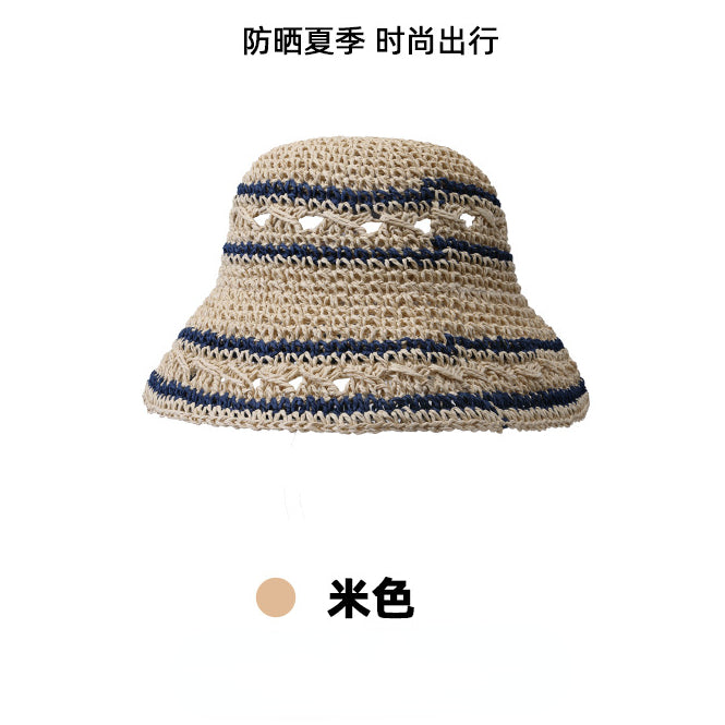 流行帽子 | 清涼夏季時尚百搭出行百搭拼色草帽子女騎行舒適遮陽防曬沙灘帽「C1228」22.06-3