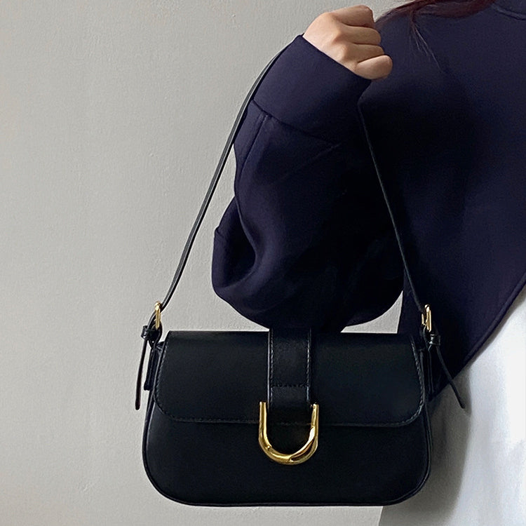 日韓流行|高級感包女2024新款復古酒紅色馬蹄扣時尚手提腋下包單肩斜挎包「9306#」24.03-1