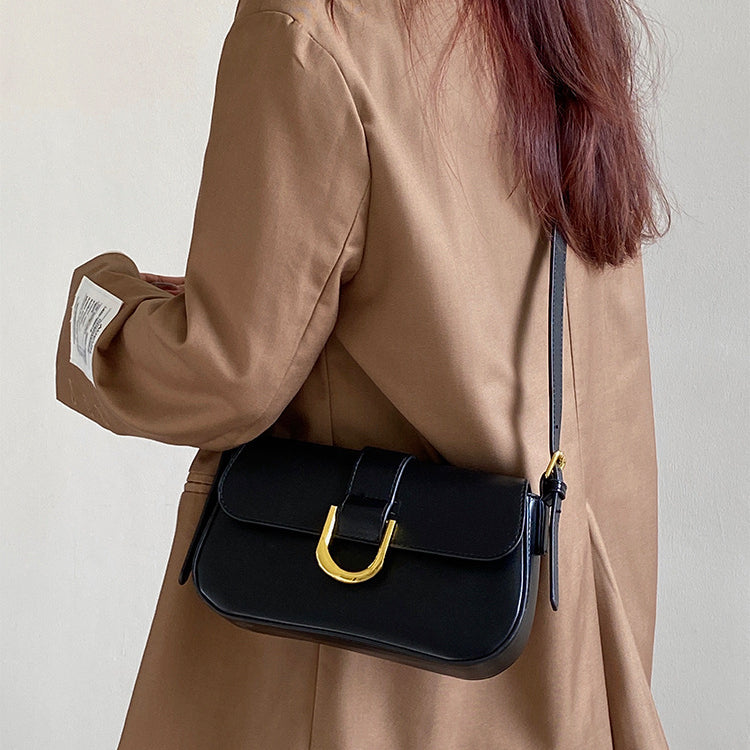 日韓流行|高級感包女2024新款復古酒紅色馬蹄扣時尚手提腋下包單肩斜挎包「9306#」24.03-1