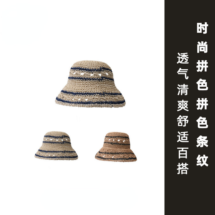 流行帽子 | 清涼夏季時尚百搭出行百搭拼色草帽子女騎行舒適遮陽防曬沙灘帽「C1228」22.06-3