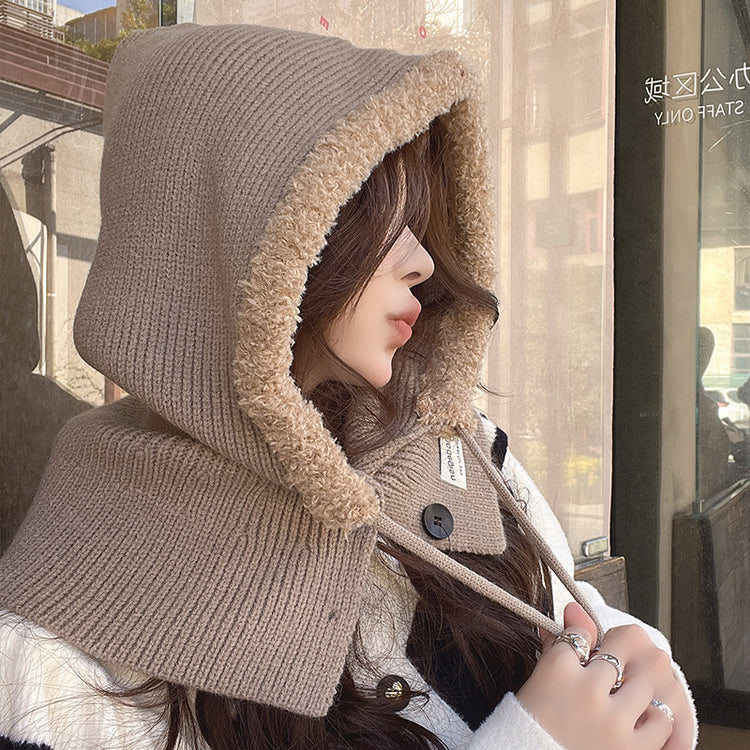 流行帽子|大頭圍加厚禦寒保暖針織帽子女巴拉克拉法圍脖一體秋冬季「C3308」24.01-4