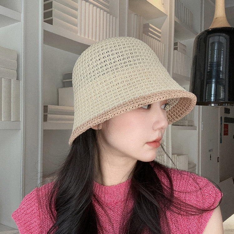 流行帽子|草編水桶帽夏季出遊沙灘漁夫帽鏤空透氣百搭可折疊太陽帽防曬帽女「C3721」24.03-1