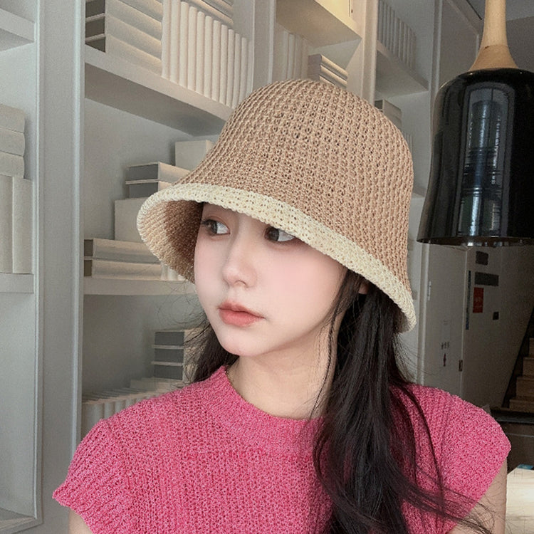 流行帽子|草編水桶帽夏季出遊沙灘漁夫帽鏤空透氣百搭可折疊太陽帽防曬帽女「C3721」24.03-1