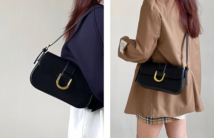 日韓流行|高級感包女2024新款復古酒紅色馬蹄扣時尚手提腋下包單肩斜挎包「9306#」24.03-1