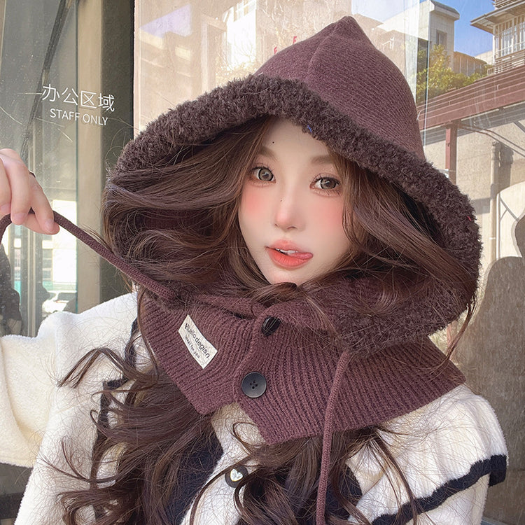 流行帽子|大頭圍加厚禦寒保暖針織帽子女巴拉克拉法圍脖一體秋冬季「C3308」24.01-4