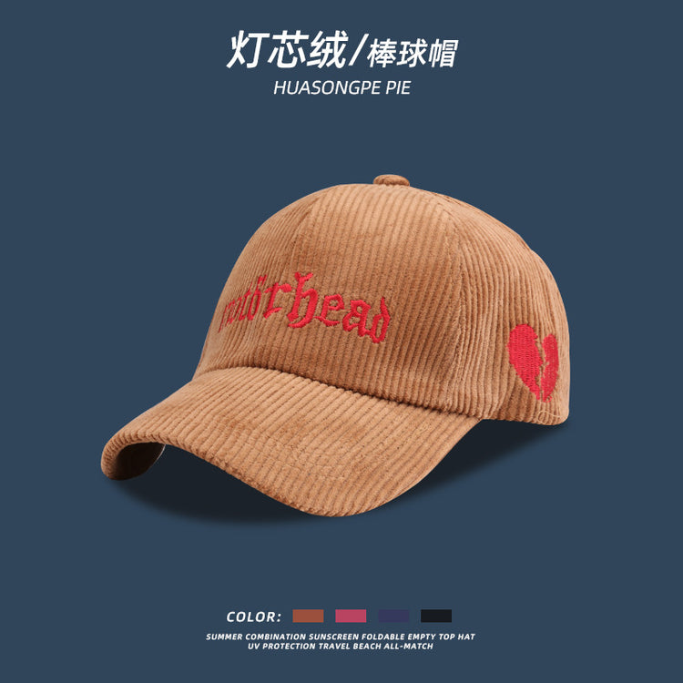 流行帽子 | 秋冬季時尚拼色刺繡字母棒球帽子女個性顯臉小燈芯絨休閒鴨舌帽男「C1655」22.10-4
