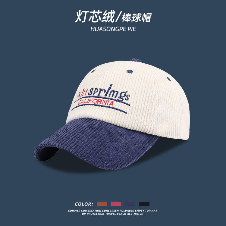 流行帽子 | 秋冬季時尚拼色刺繡字母棒球帽子女個性顯臉小燈芯絨休閒鴨舌帽男「C1655」22.10-4